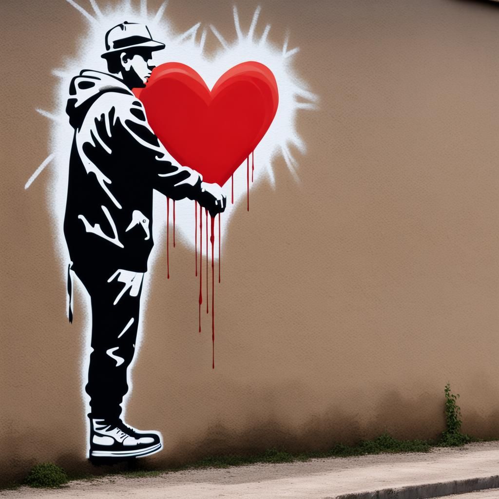 Banksy Style Graffiti Heart Wall Art
