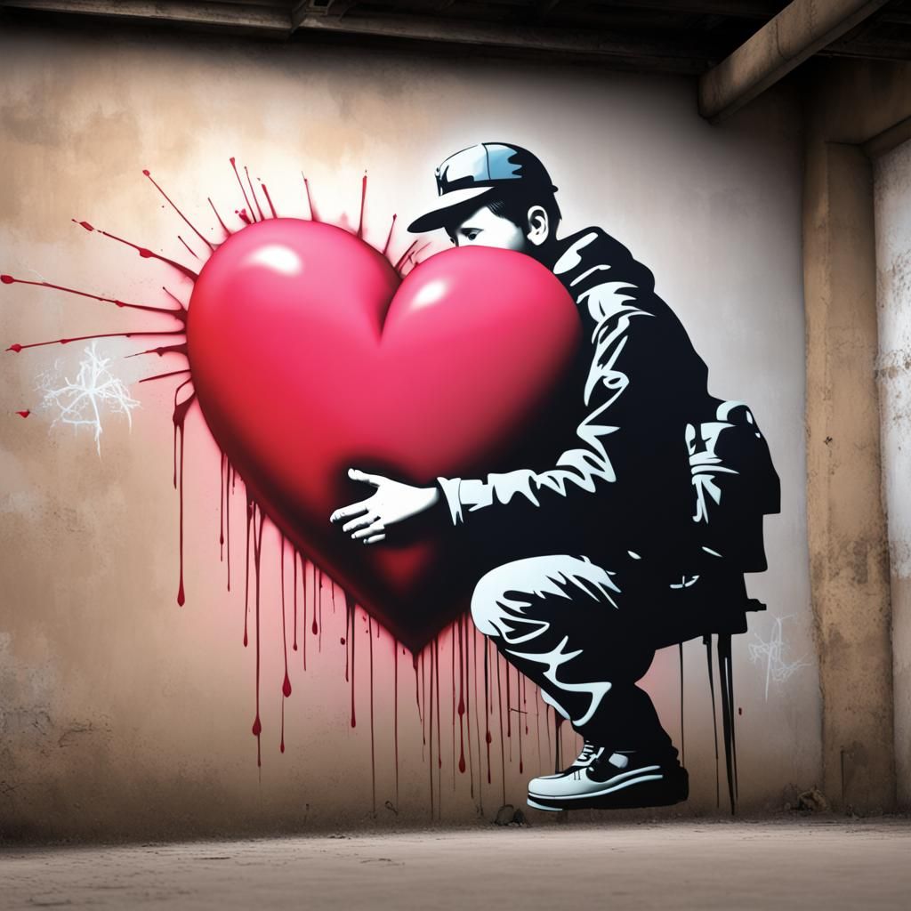 Banksy Style Graffiti Heart on Public Wall