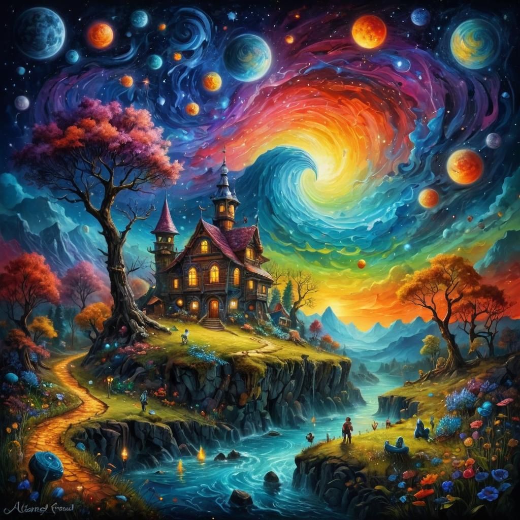 Ethereal Wanderland at Dusk with Ancient Mythical Style