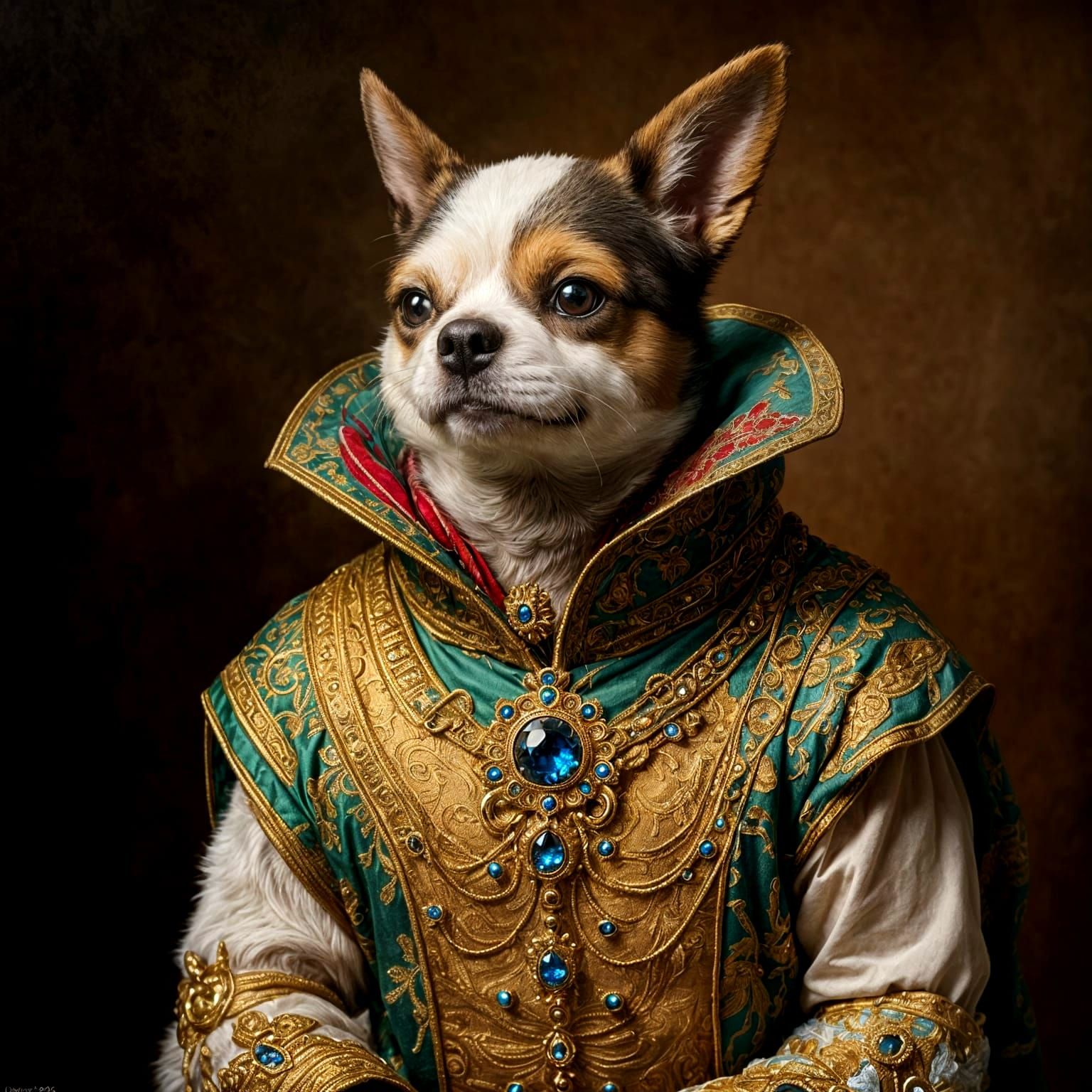 Regal Border Terrier in Ornate Robe as Impasto Oil Painting