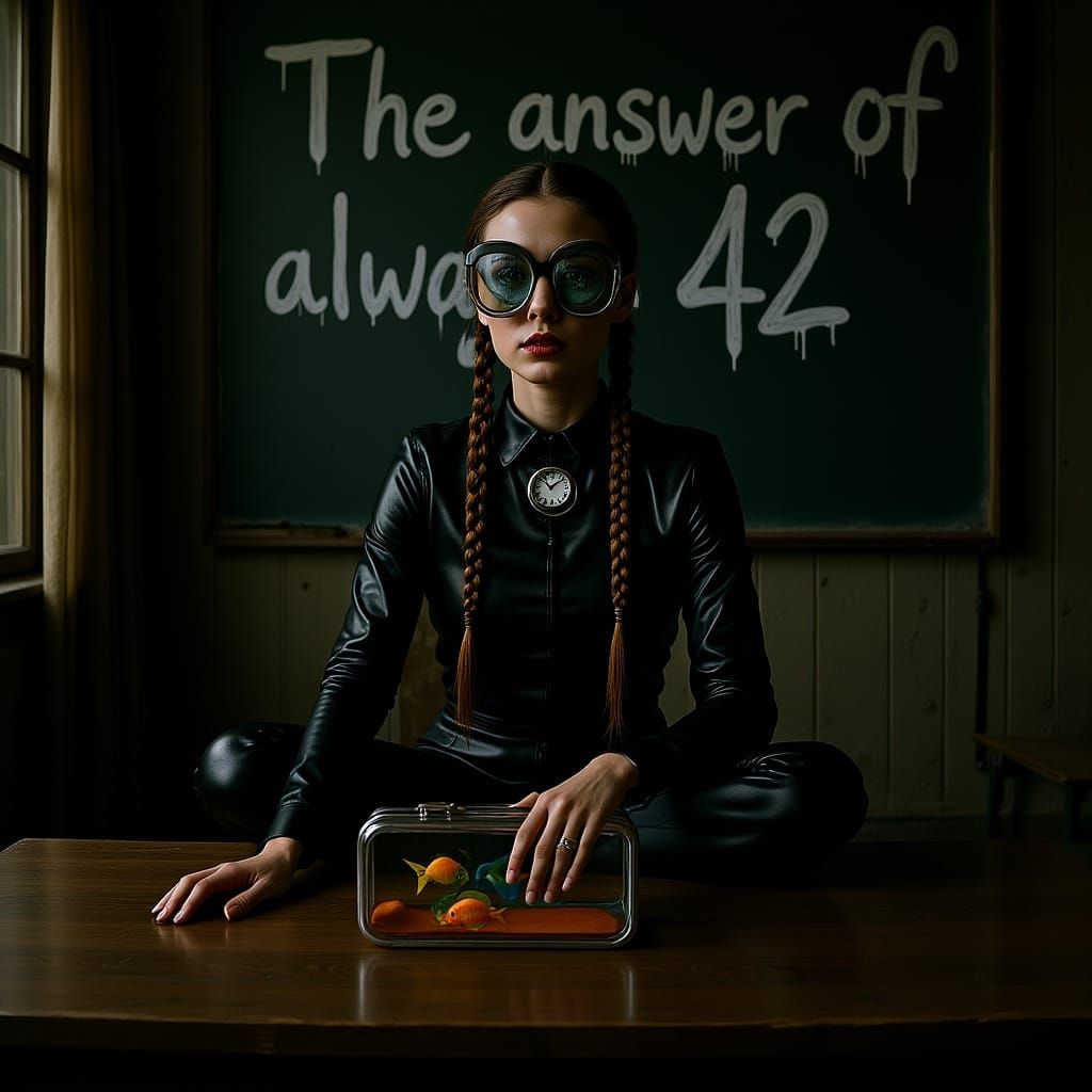 Surreal Woman in Abandoned Classroom, Cinematic Style