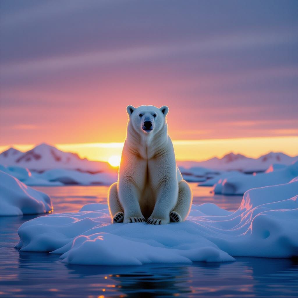 Heroic Polar Bear on Glacier in Cinematic Style