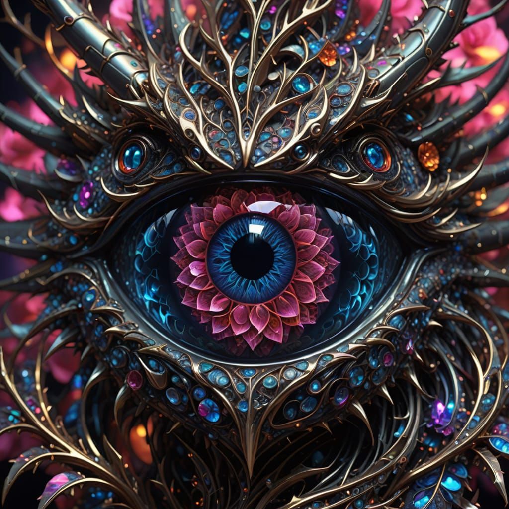 Surreal Fractal Rose Blooms with Radiant Dragon Eyes
