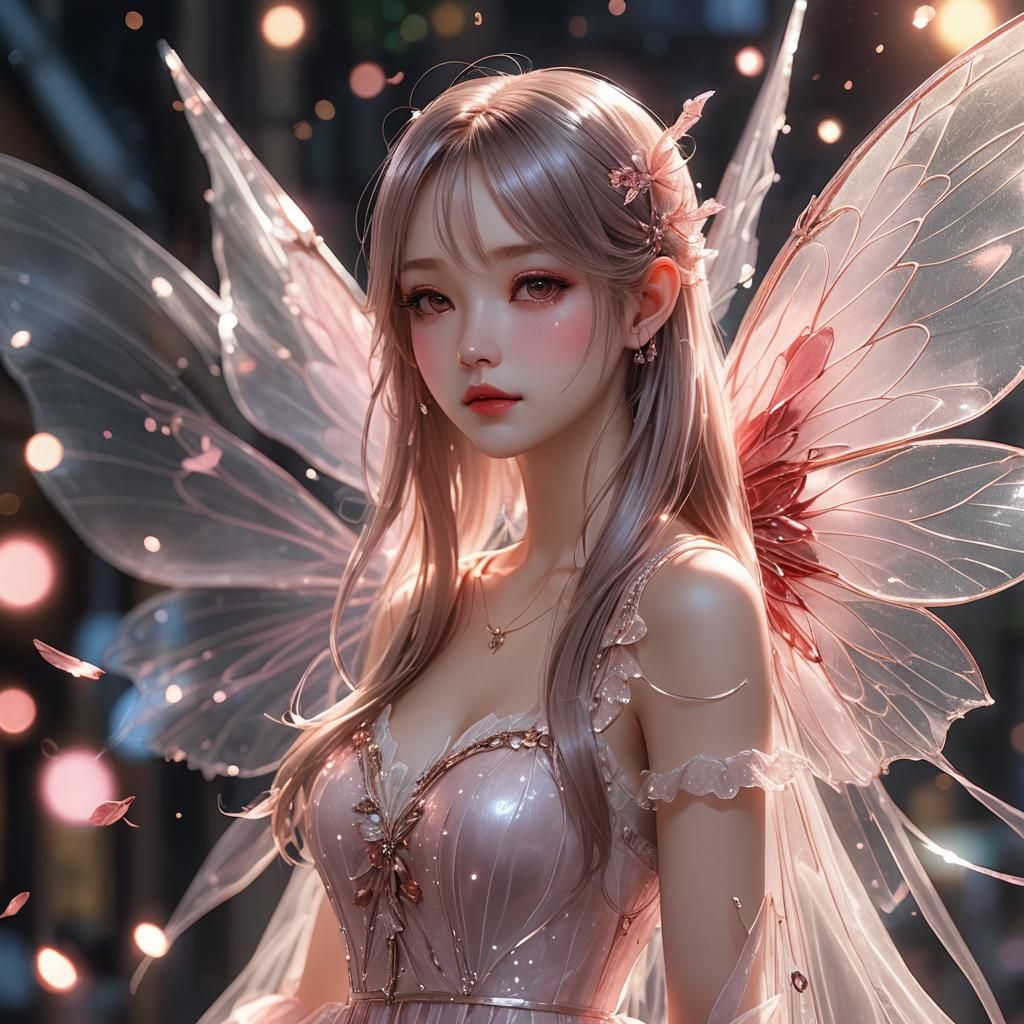 Anime Girl with Translucent Pink Fairy Wings