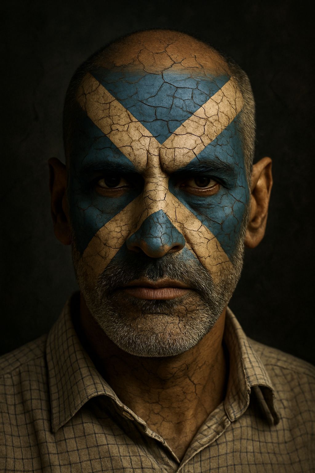 Cracked Clay Scotland Flag Face Paint Portrait