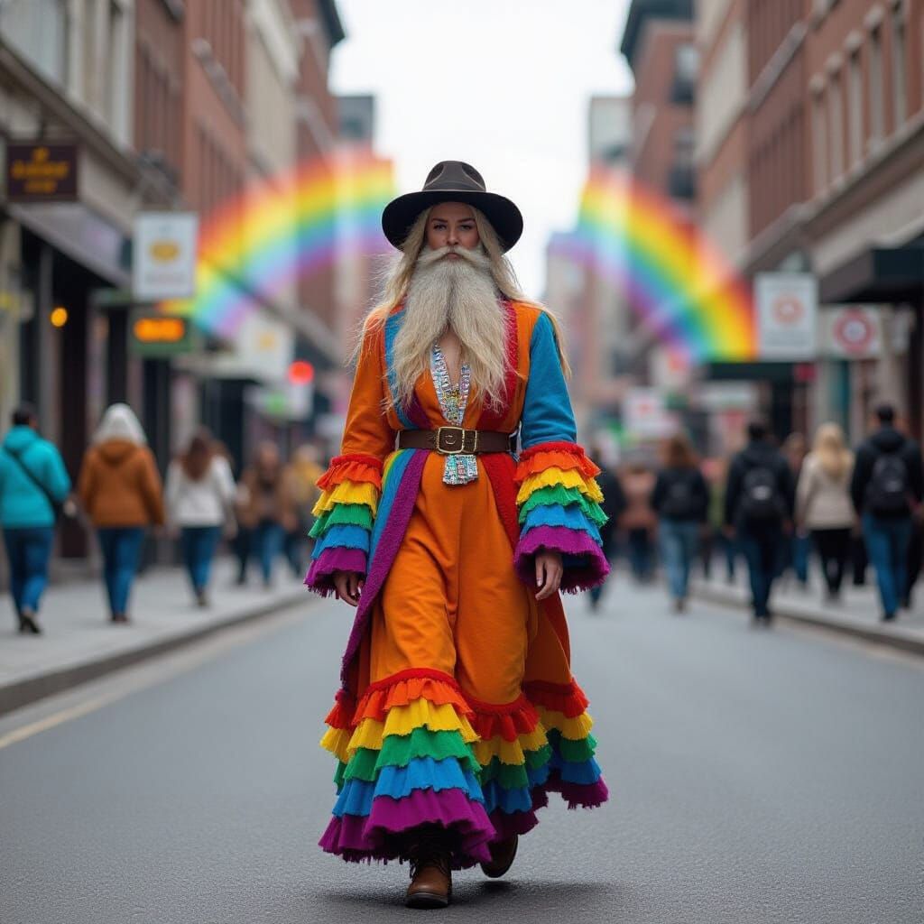 She walks like a bearded rainbow