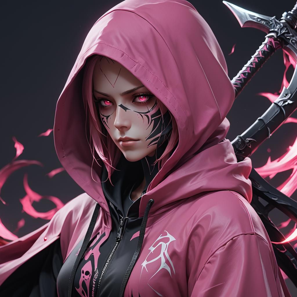 Pink Grim Reaper in Anime Style