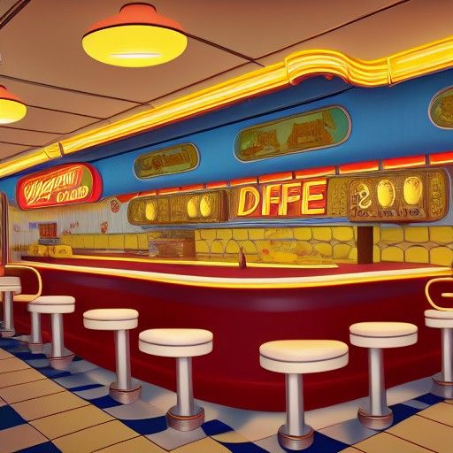 Detailed 1950s Diner in Fantasy Concept Art