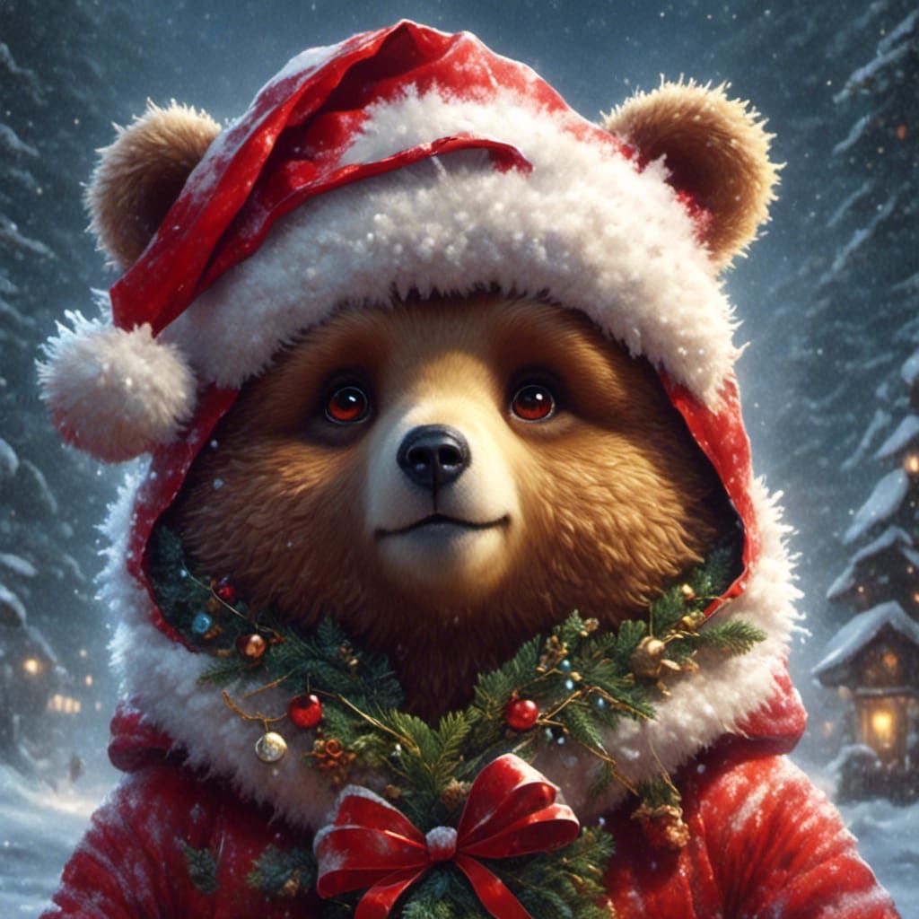 Cute Christmas Bear in Watercolour Style