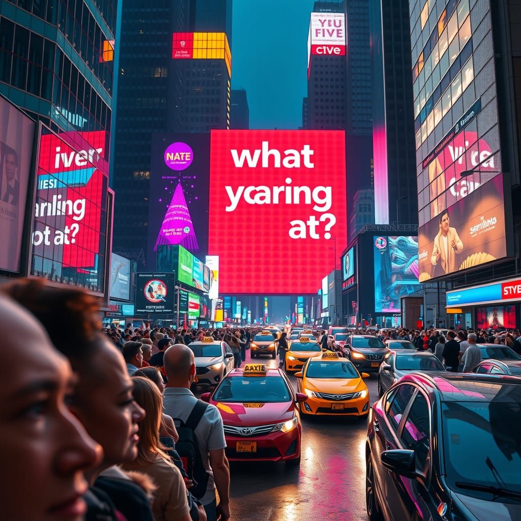 Futuristic Cityscape Under Neon Billboard