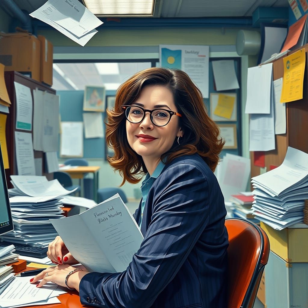 Woman Embracing Monday in Textured Gouache Style