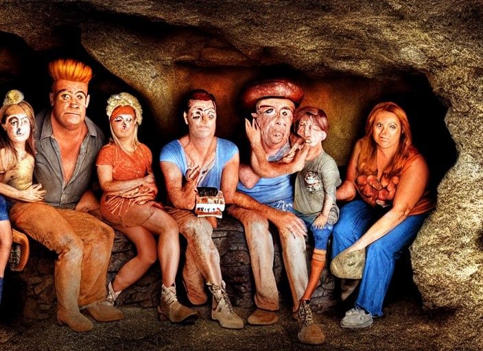 Stonepunk Family Watches Flintstones: Detailed HDR Photo