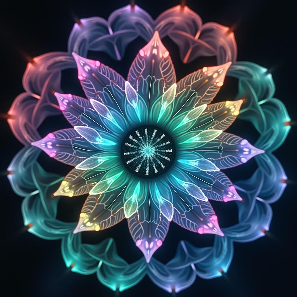 Prismatic Bioluminescent Flowers in Diamond Water