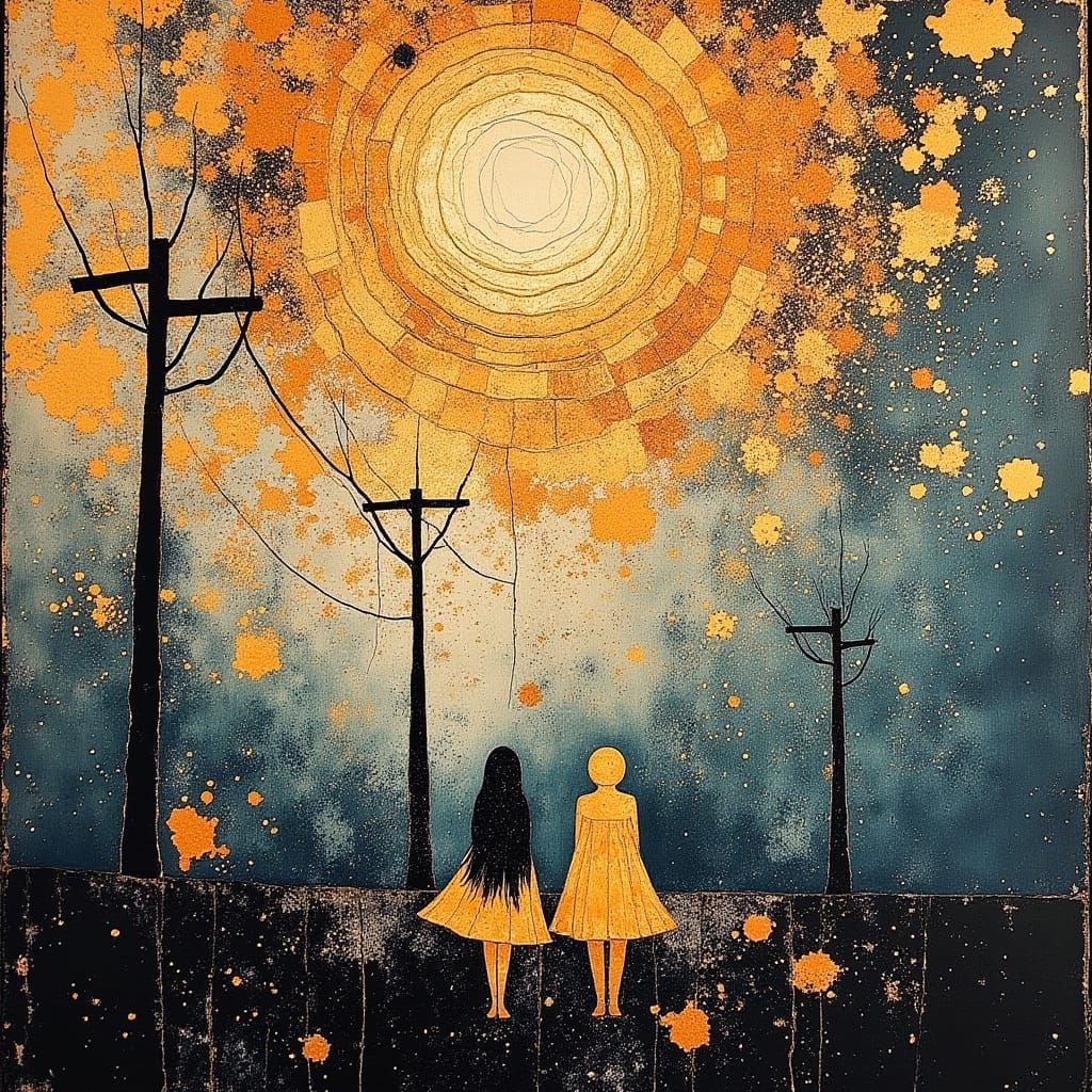 Eerie Cubist Fireworks Over Macrame World