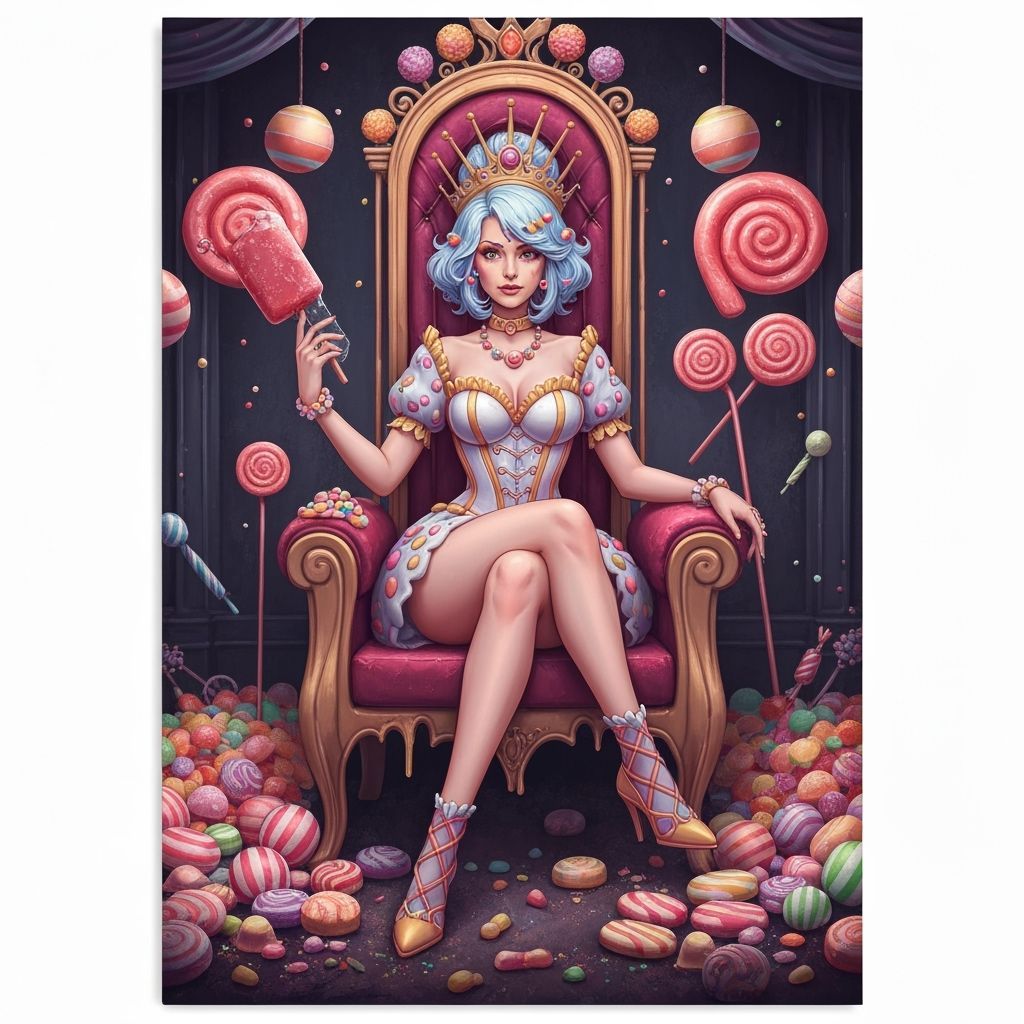 Candy Queen on Throne in Whimsical Style