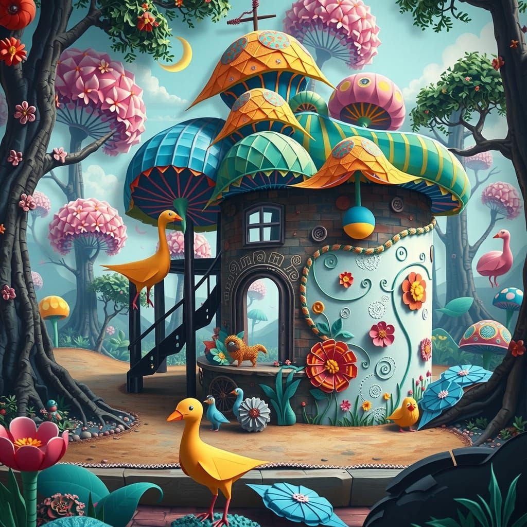 Vibrant Origami Paper Sculptures in 3D Collage