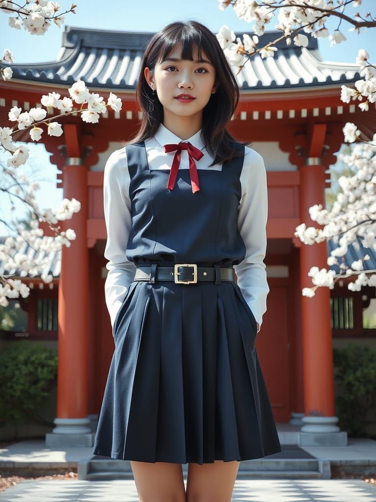 Kaori in Japanese Shrine with Cherry Blossoms