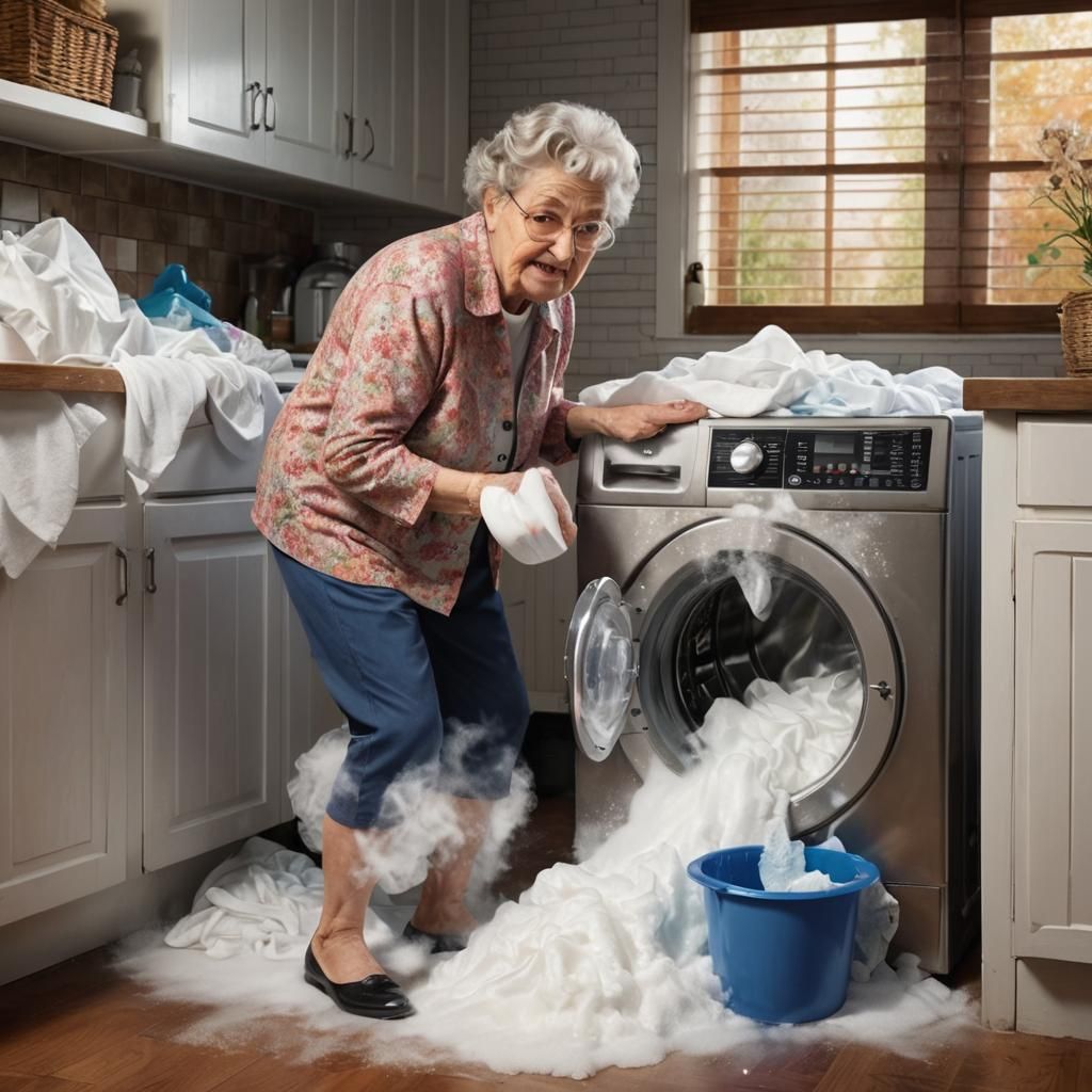 Grandma's Laundry Day Bubble Trouble