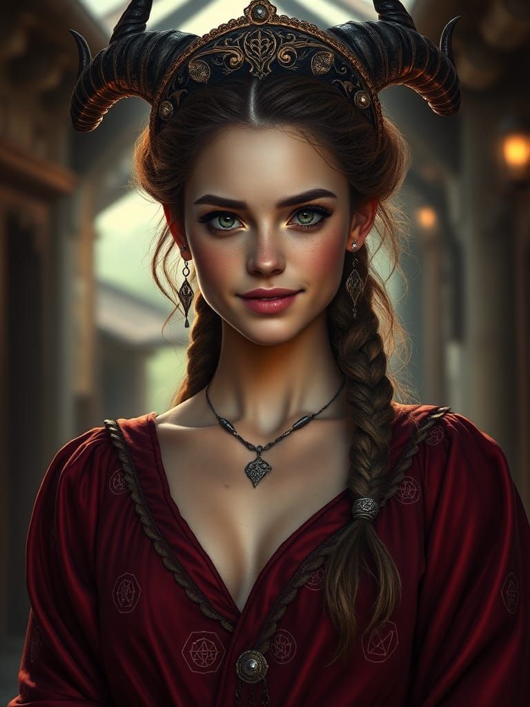 Priestess with Horned Crown in Fantasycore Style