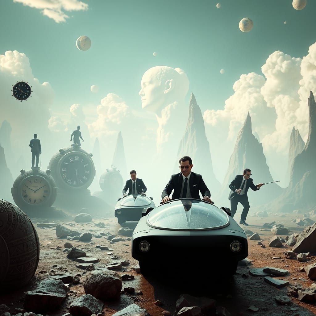 Men in Black Agents in a Salvador Dali-Inspired Surreal Drea...