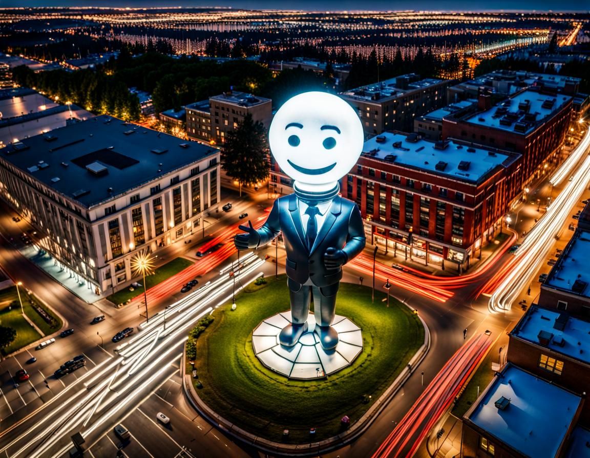 Happy Lightbulb Mascot Bobblehead Sculpture Photograph