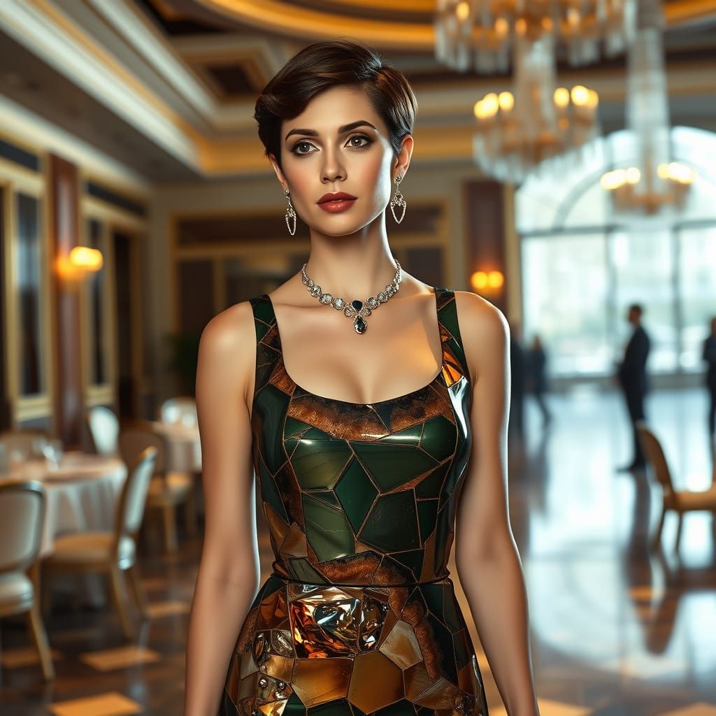 Woman in Crystal Dress in Grand Ballroom