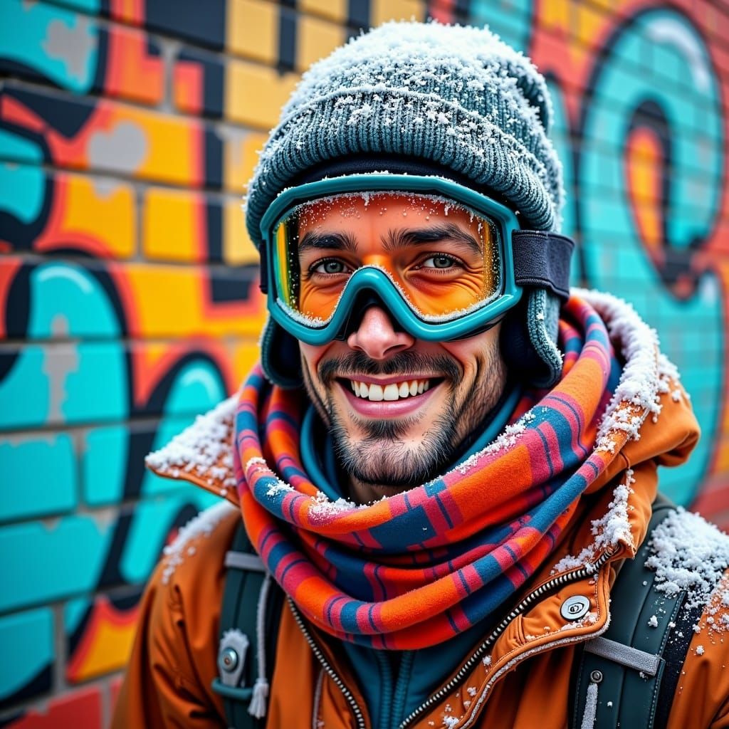 Snowboarder Portrait with Graffiti Art