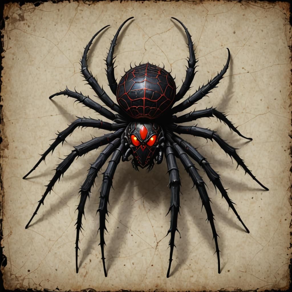Gothic Spider with Crimson Eyes and Arched Carapace