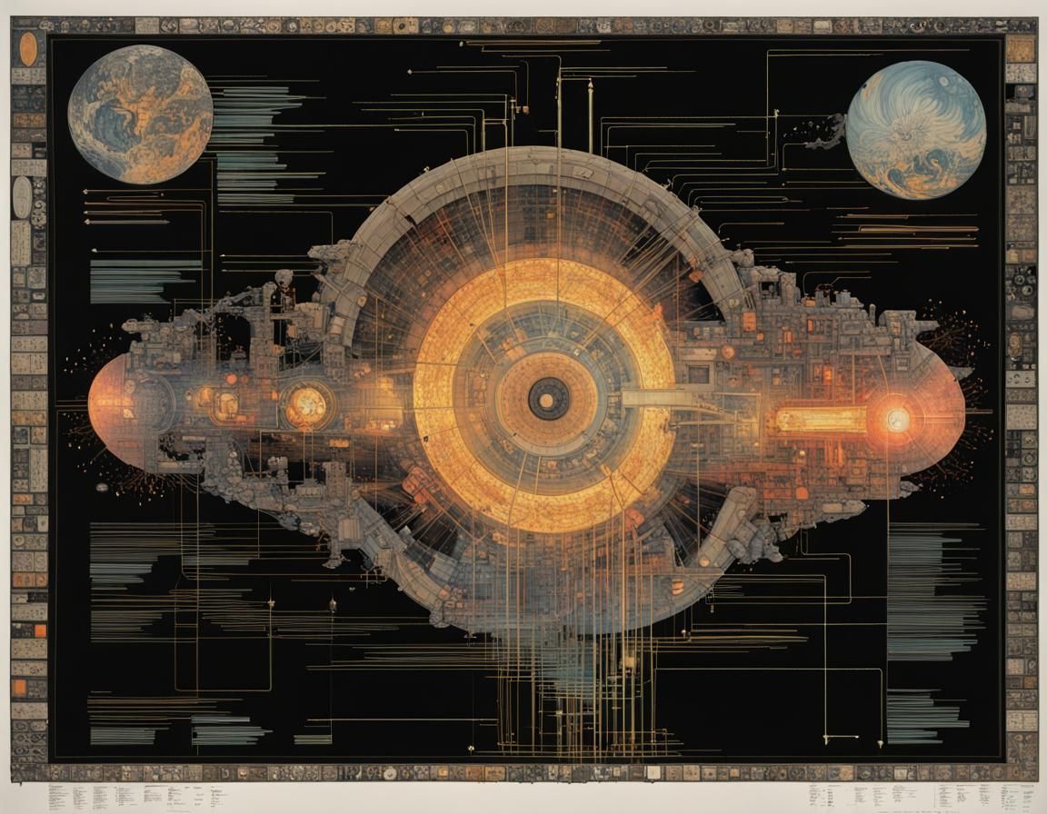 Surreal Ancient Scroll Diagram in Otomo/Shirow Style