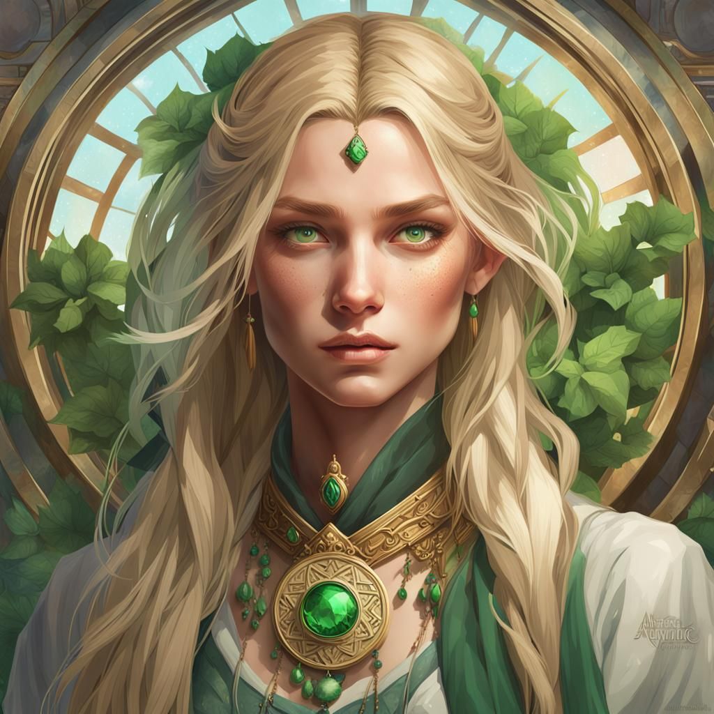 Portrait of Blonde Woman with Medallion in Art Nouveau Style