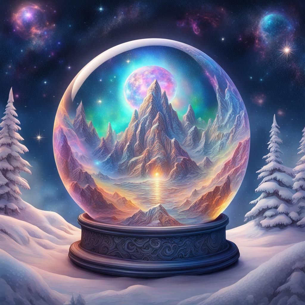 Cosmic Snowglobe in Astral Holographic Illustration