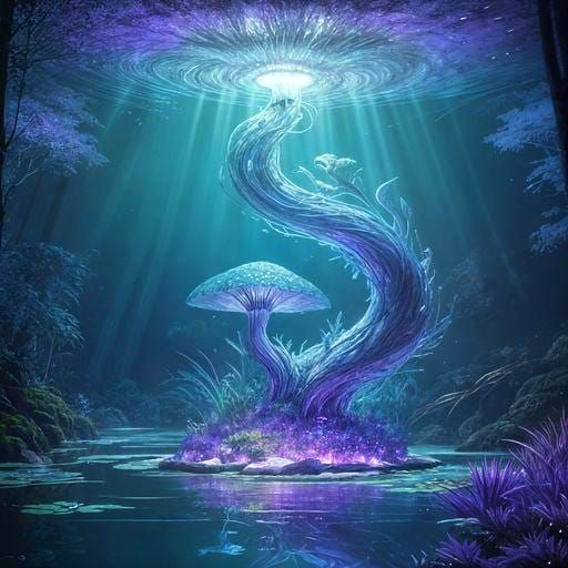 Fantasy Snake-Bird Creature in Bioluminescent Forest