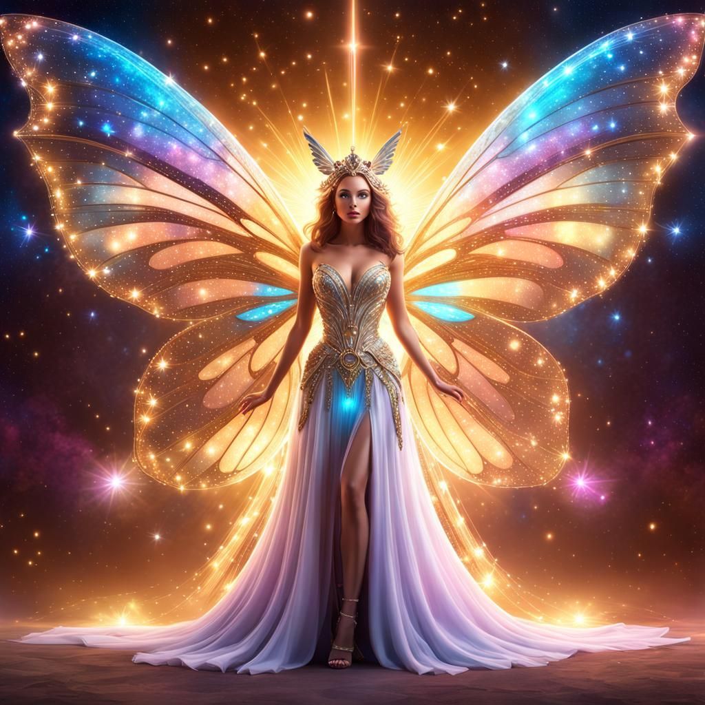 Angelic Woman with Translucent Wings and Holy Glow