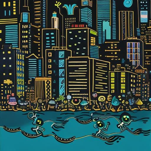 Bioluminescent Stick Figures in Squiggle City