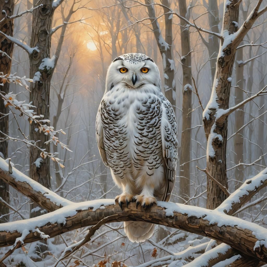 Snowy Owl in a winter forest