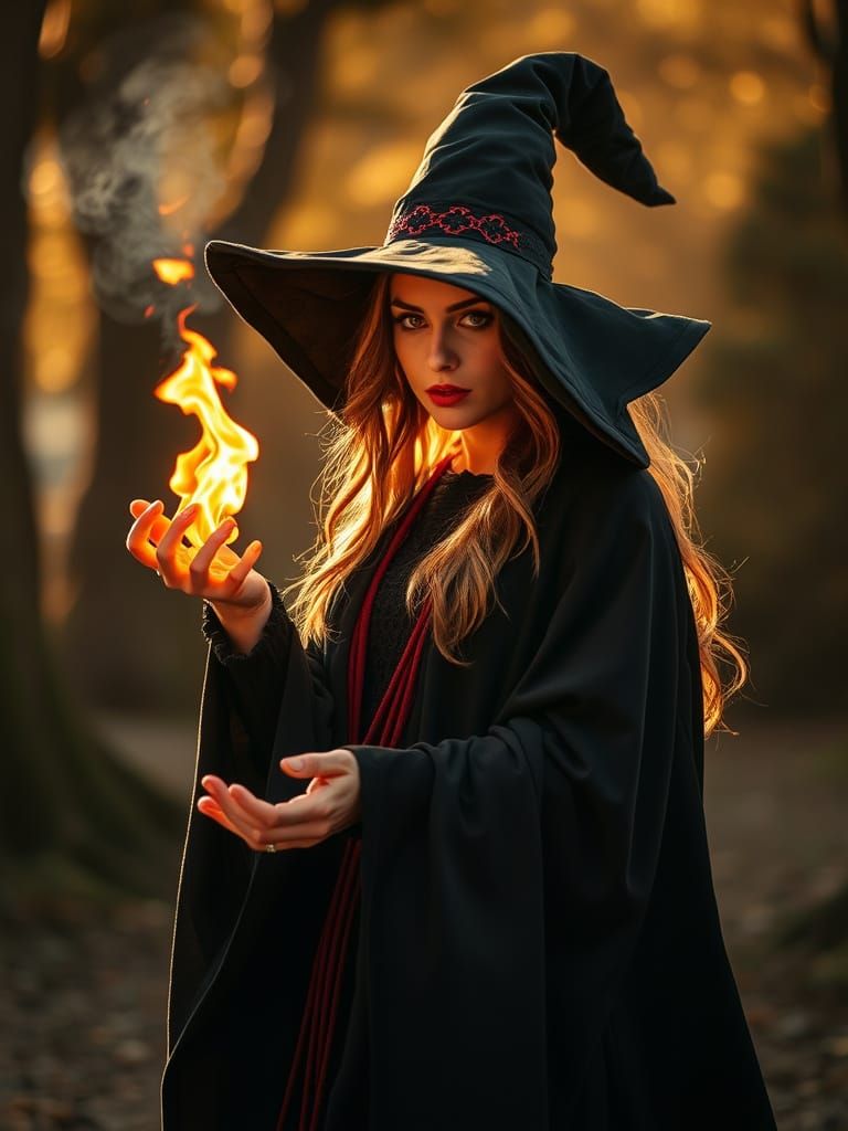 Witch Conjuring Flames in Fine Art Photography