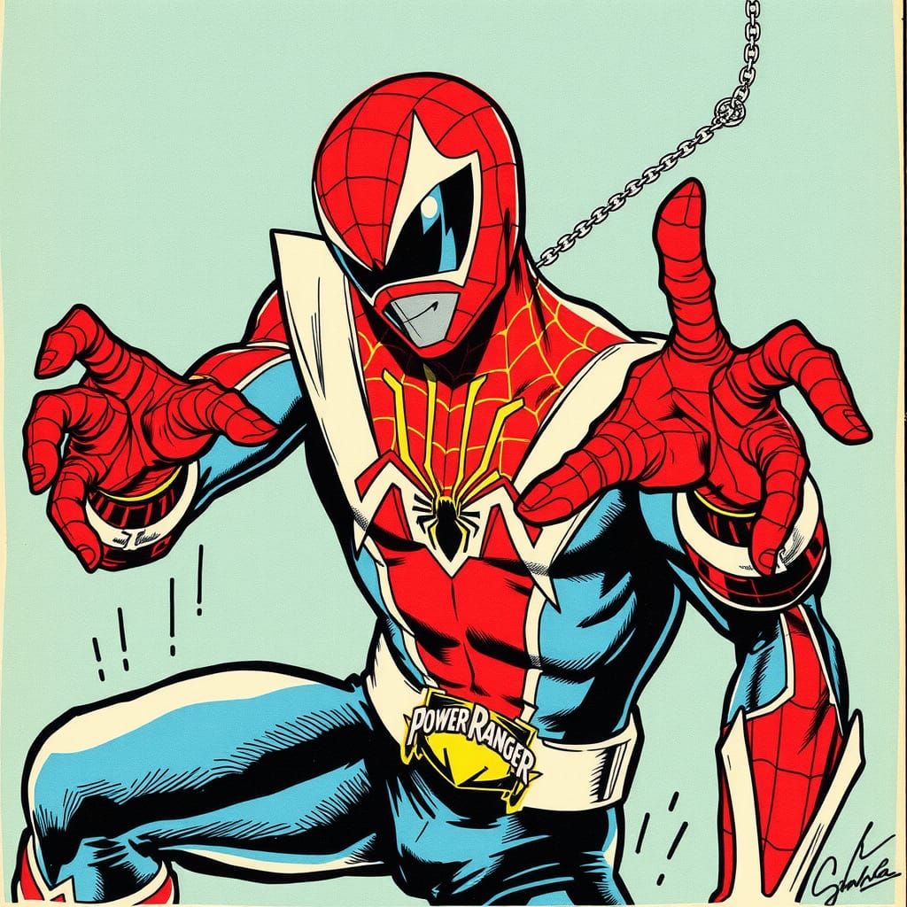 Spider-Man as a Power Ranger in Vintage Comic Art
