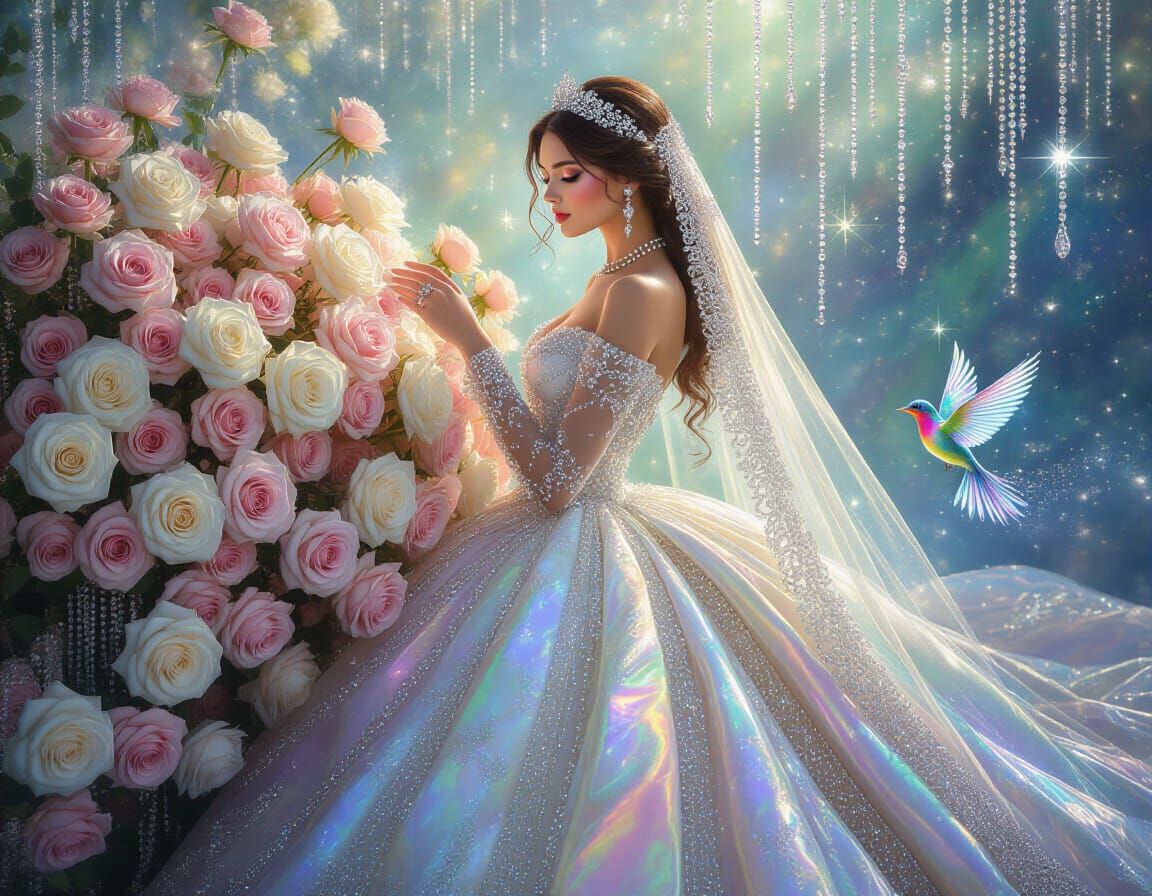 Rainbow Lady in Crystal Gown with Stardust, Photorealistic S...