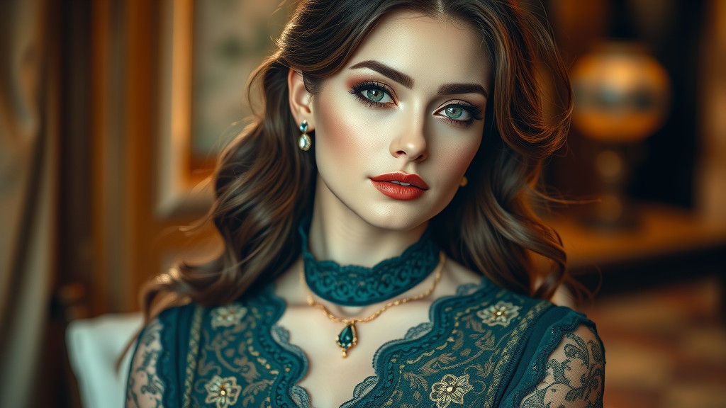 Elegant Woman in Emerald Gown: A Timeless Portrait