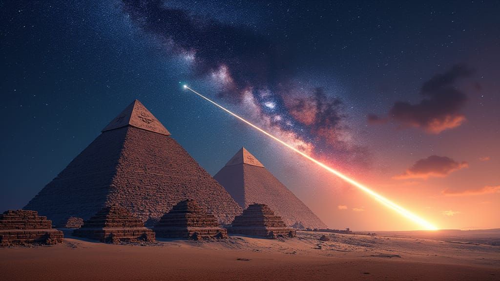 Ancient Pyramids Under Cosmic Skies, Shooting Star Blazing P...