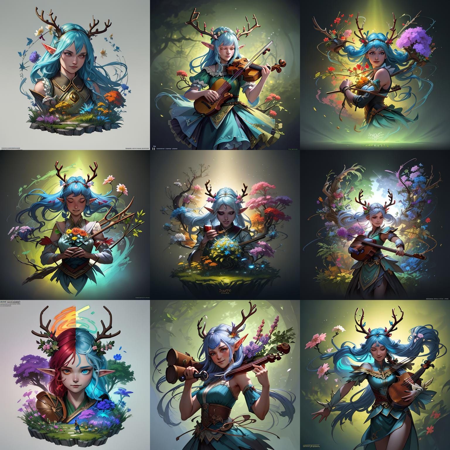 Elf Woman with Antlers in Flower Garden