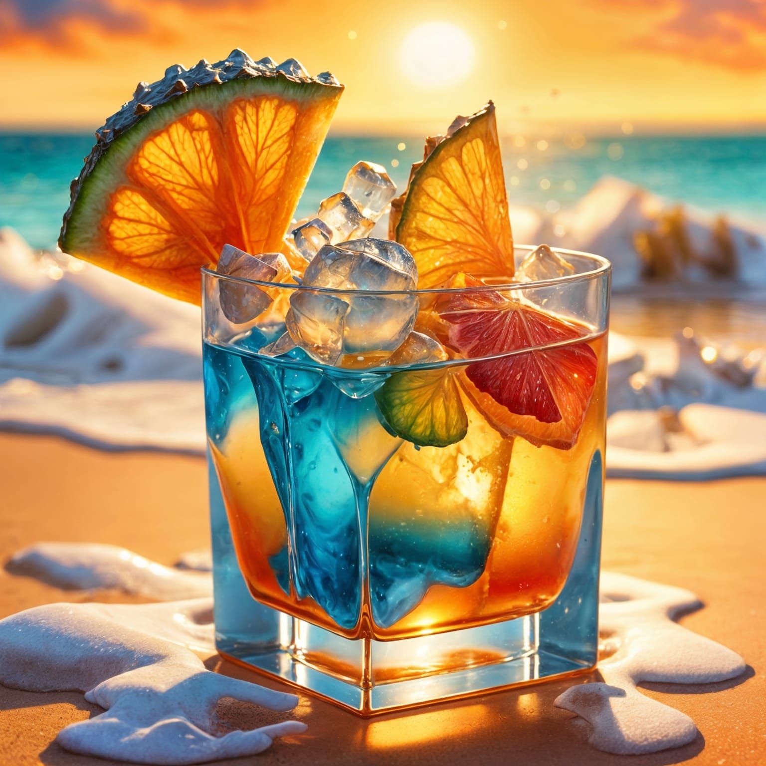 Exotic Drink at Sunset on a Beach