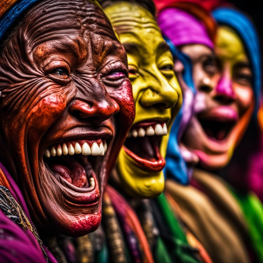 Colorful Laughing Faces in Hyperrealistic Detail