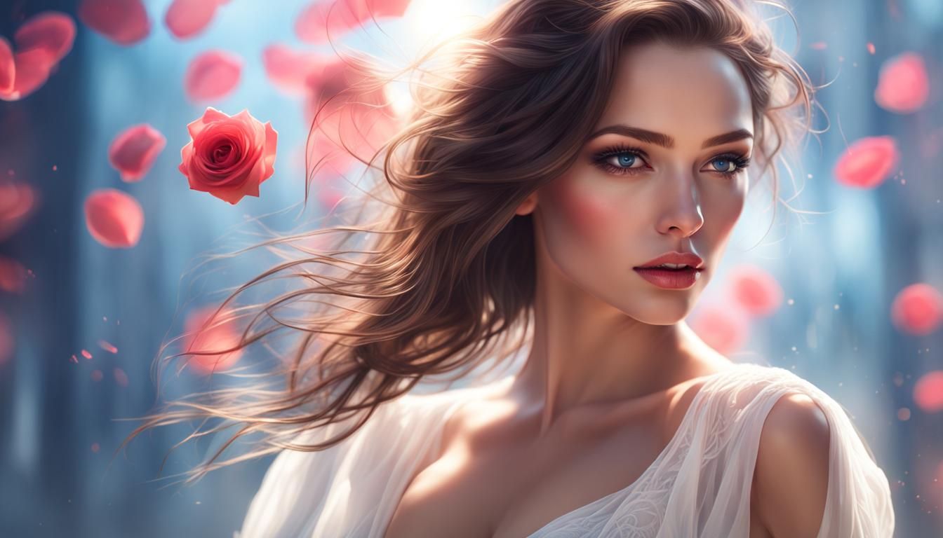 Sensual Brunette Portrait with Bokeh, Hyperdetailed Art