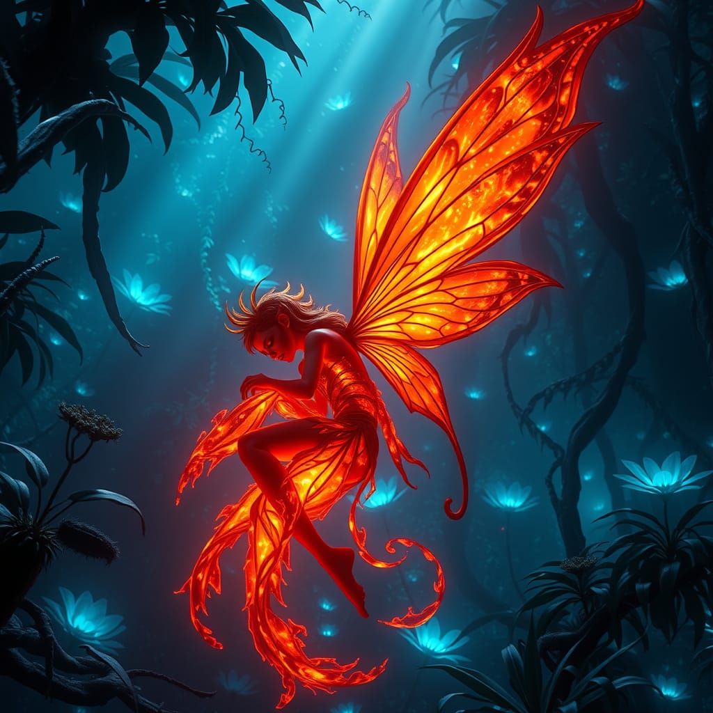 Luxurious Fire Fairy in Dark Fantasy Style