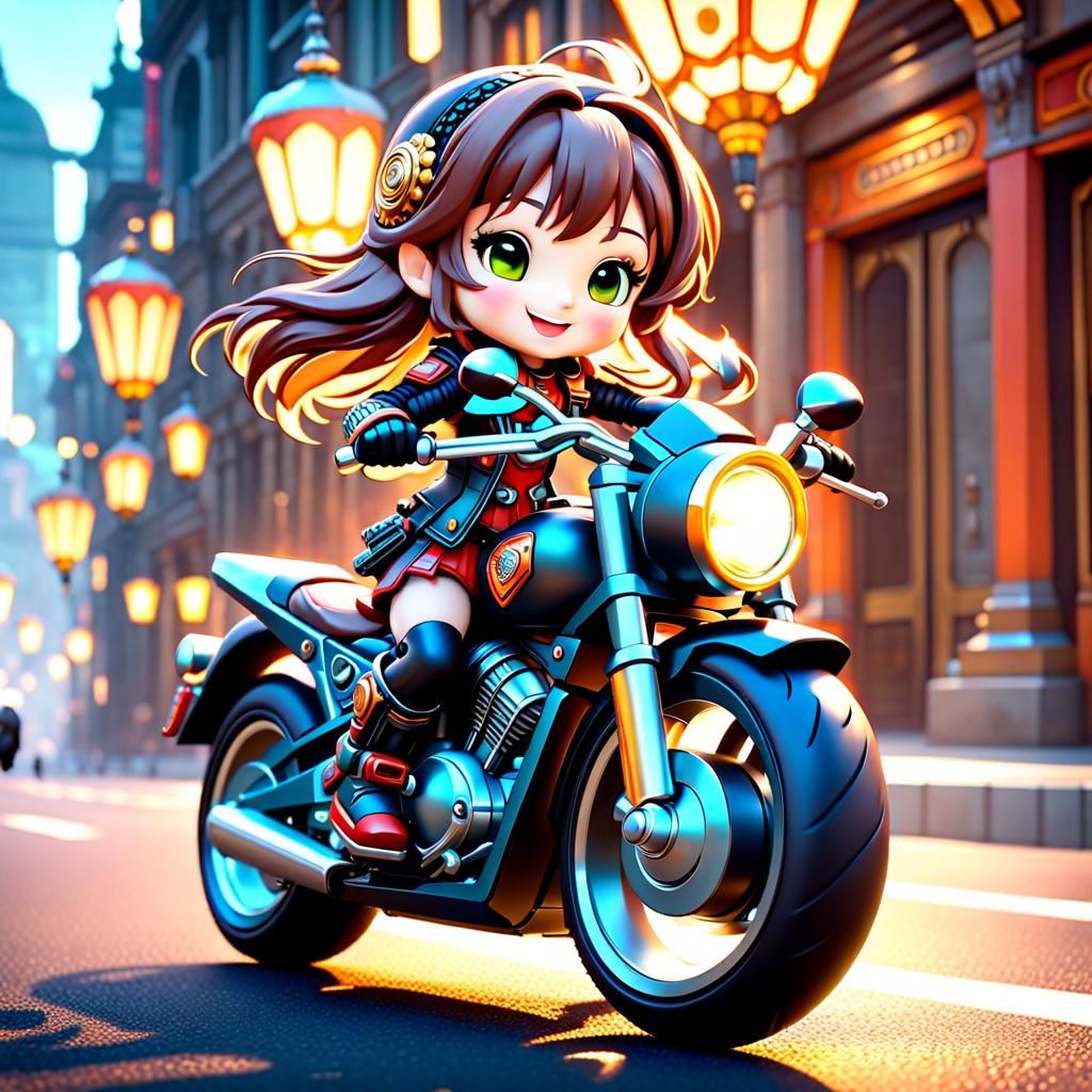 Chibi girl on moto