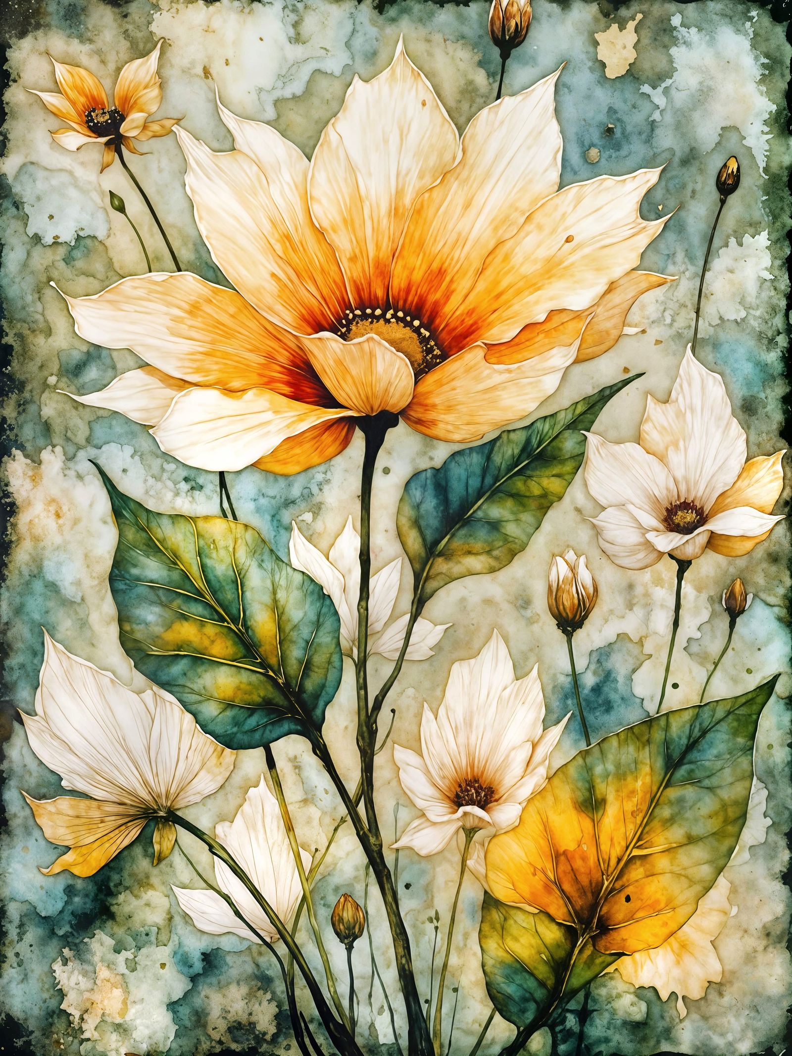 Jewel-Toned Botanical Monotype with Encaustic Aesthetic