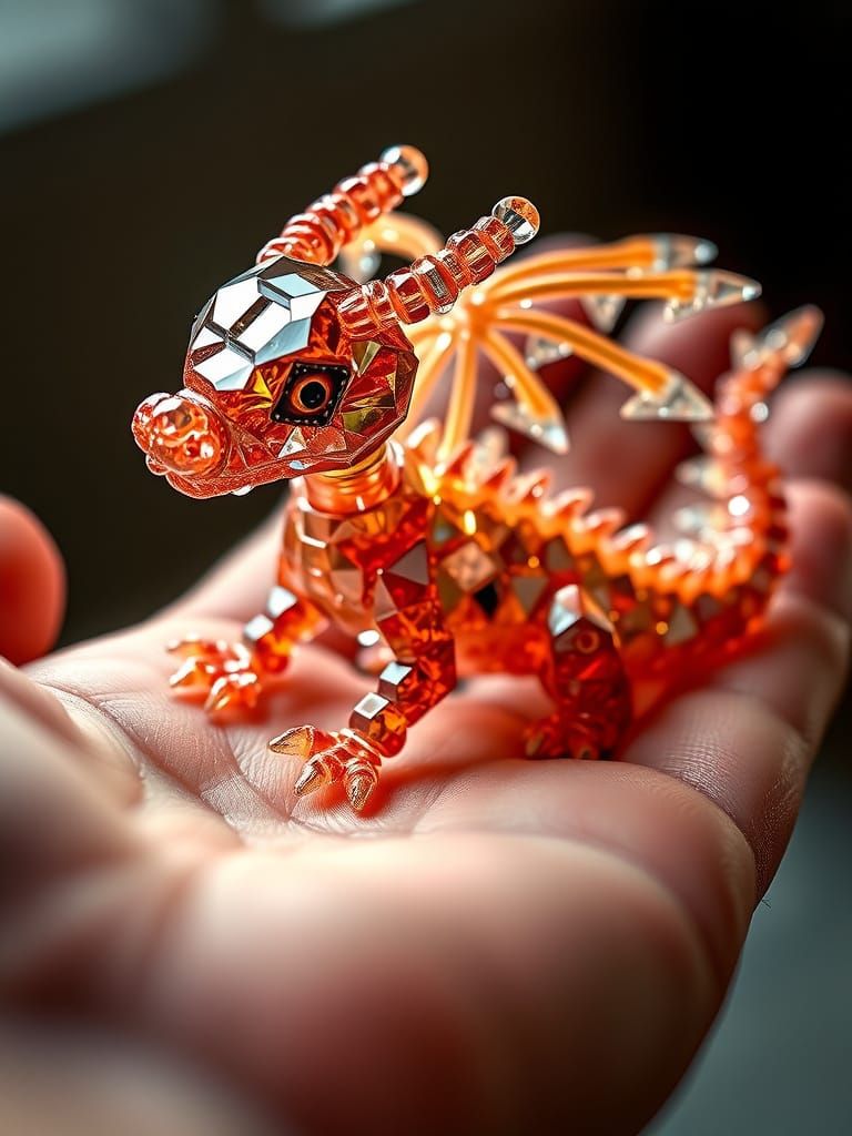 Beaded Dragon in Hand Macro Photograph