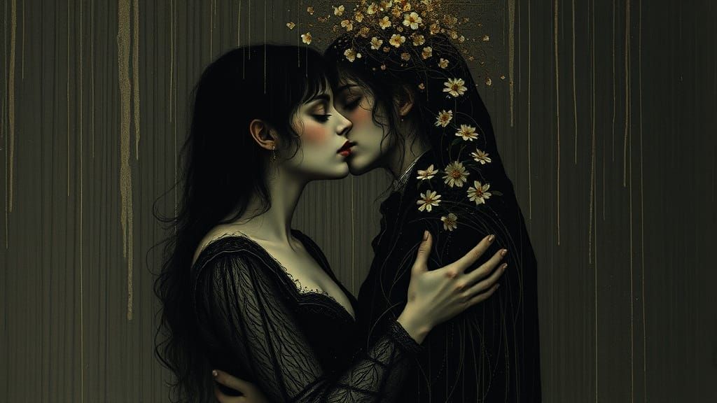 Surreal Dark Romantic Painting of a Haunting Love Scene