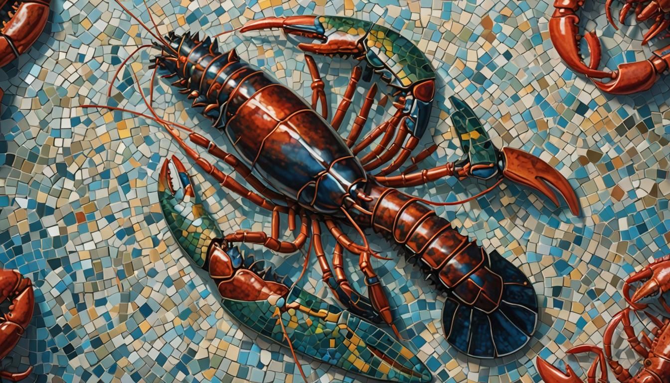 Hyperrealistic Lobster Mosaic in Splash Art Style